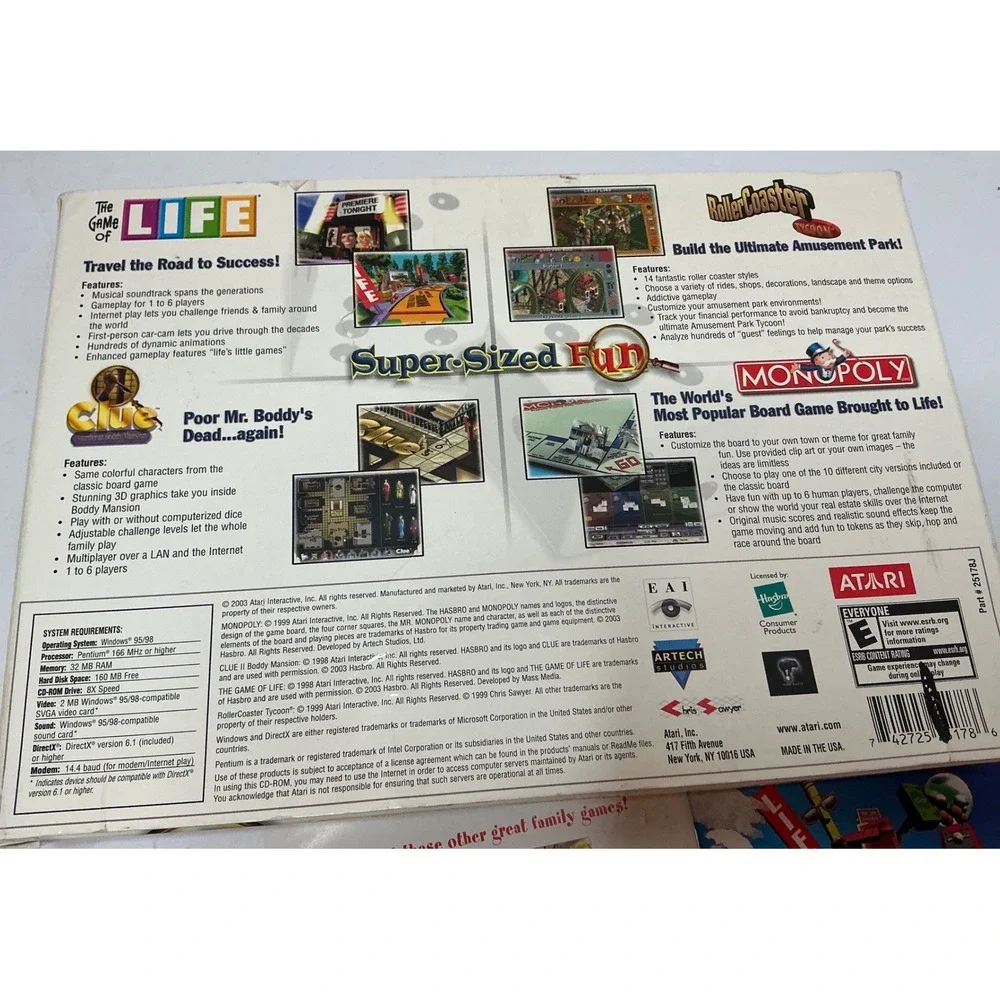 Atari Vintage Y2K PC Games 3 Pack RollerCoaster Tycoon Monopoly Life‎ CD-ROM